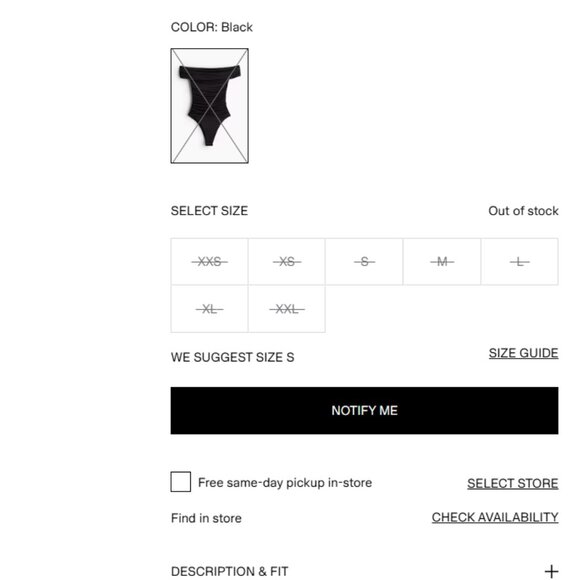 NWOT H&M Gathered Off-the-Shoulder Bodysuit Black Small - Picture 7 of 7